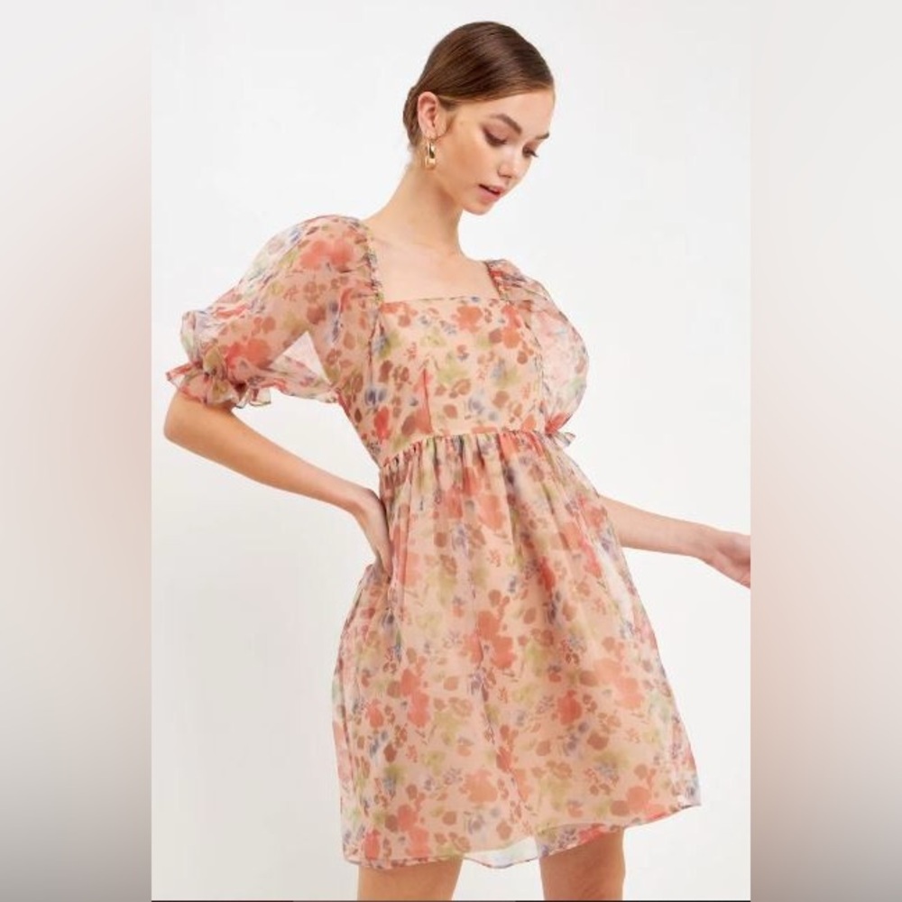 Endless Rose Floral Puff Sleeve Babydoll Minidress